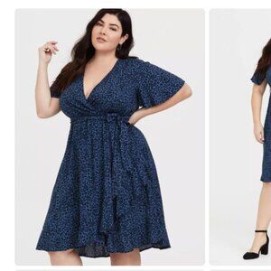 Blue Navy Cheetah Print Mini Challis Wrap Dress